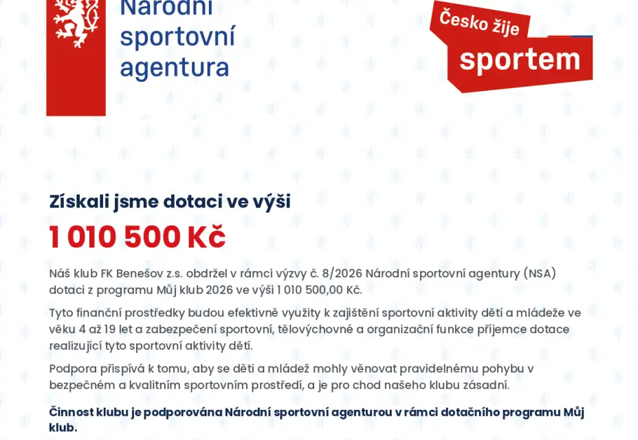 Oznámení o podpoře - Můj klub 2026